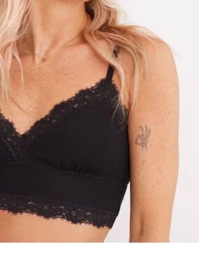 Aerie Ribbed Eyelash Lace Trim Longline Bralette